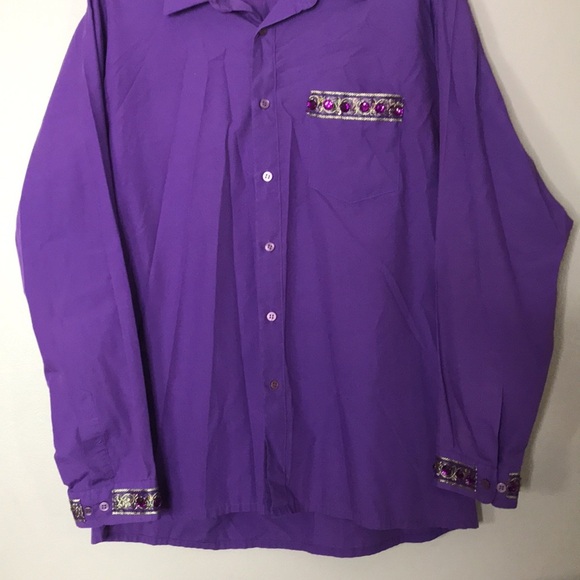 Vintage NY B’WAY purple long sleeve button down red hat society top size large - Picture 3 of 15